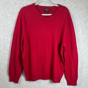 Daniel Bishop Men's XL V-Neck Sweater in Vibrant Red Merino Wool